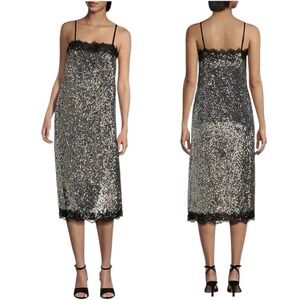 NWT Gianni Bini x Lily Sisto Allegra Sequin Dress Lace Trim Square Neck Party 0
